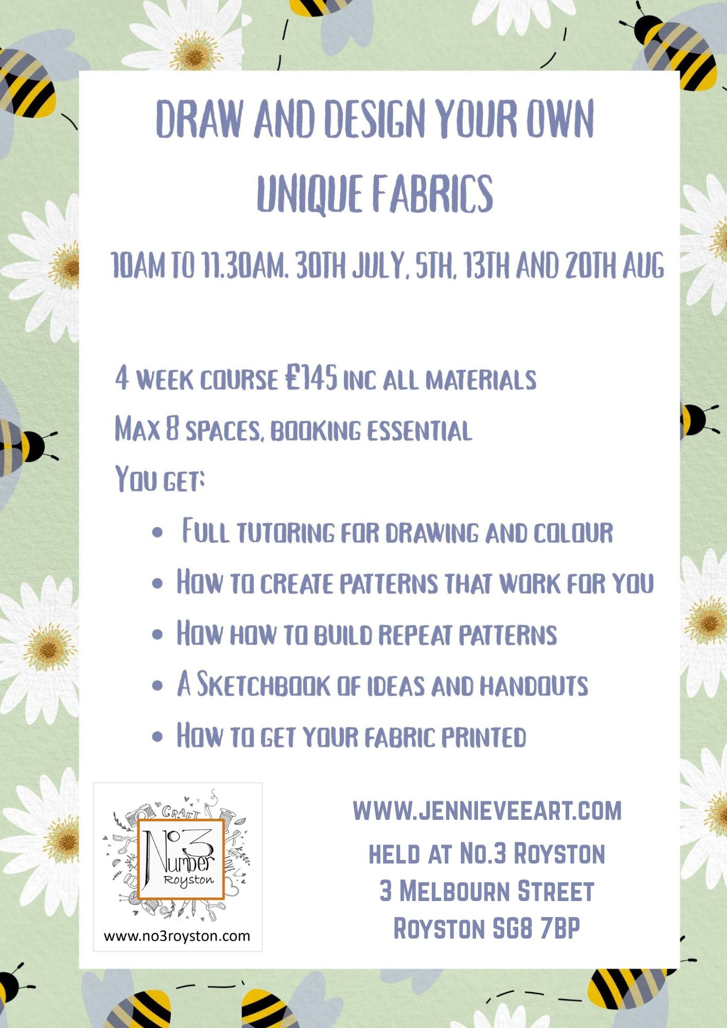 NEW COURSE!  Learn to draw, develop your creativity and design your own unique fabric