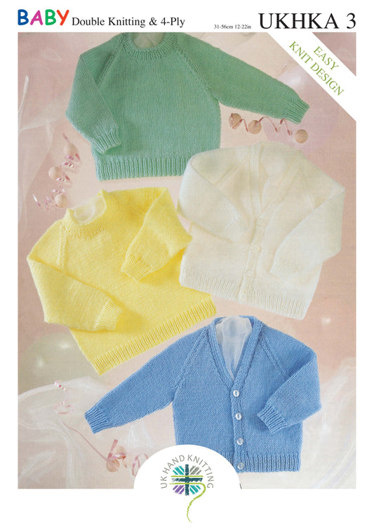 Knitting pattern baby jumper & cardigan dk & 4ply