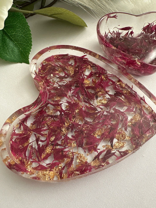 Trinket tray and coaster set - real flowers & gold leaf